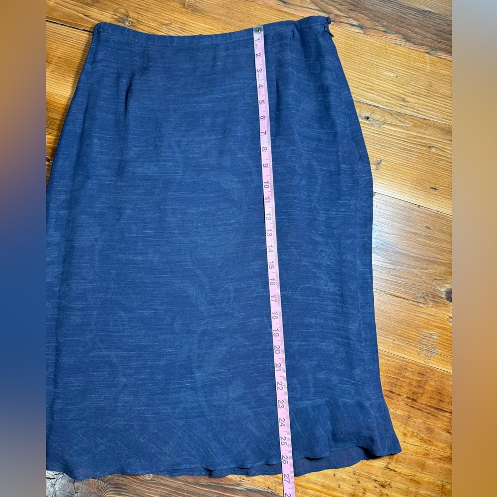 Jaeger Women’s Vintage Floral Heathered Navy Trumpet Pencil Skirt Flax blend 10 - Picture 9 of 14